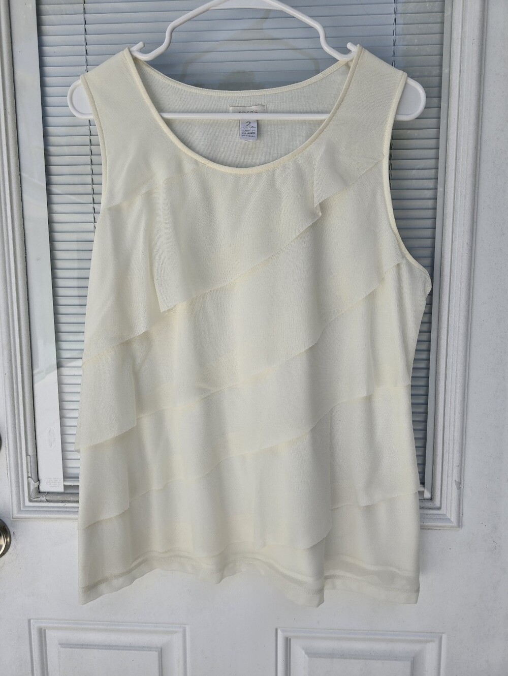 Chicos Sleeveless Ruffle Layered Tank Top - Cream - Picture 2 of 5